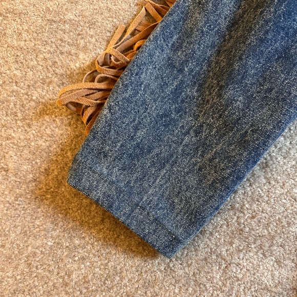 Denim and Tan Fringe Women's Coat - Picture 9 of 10